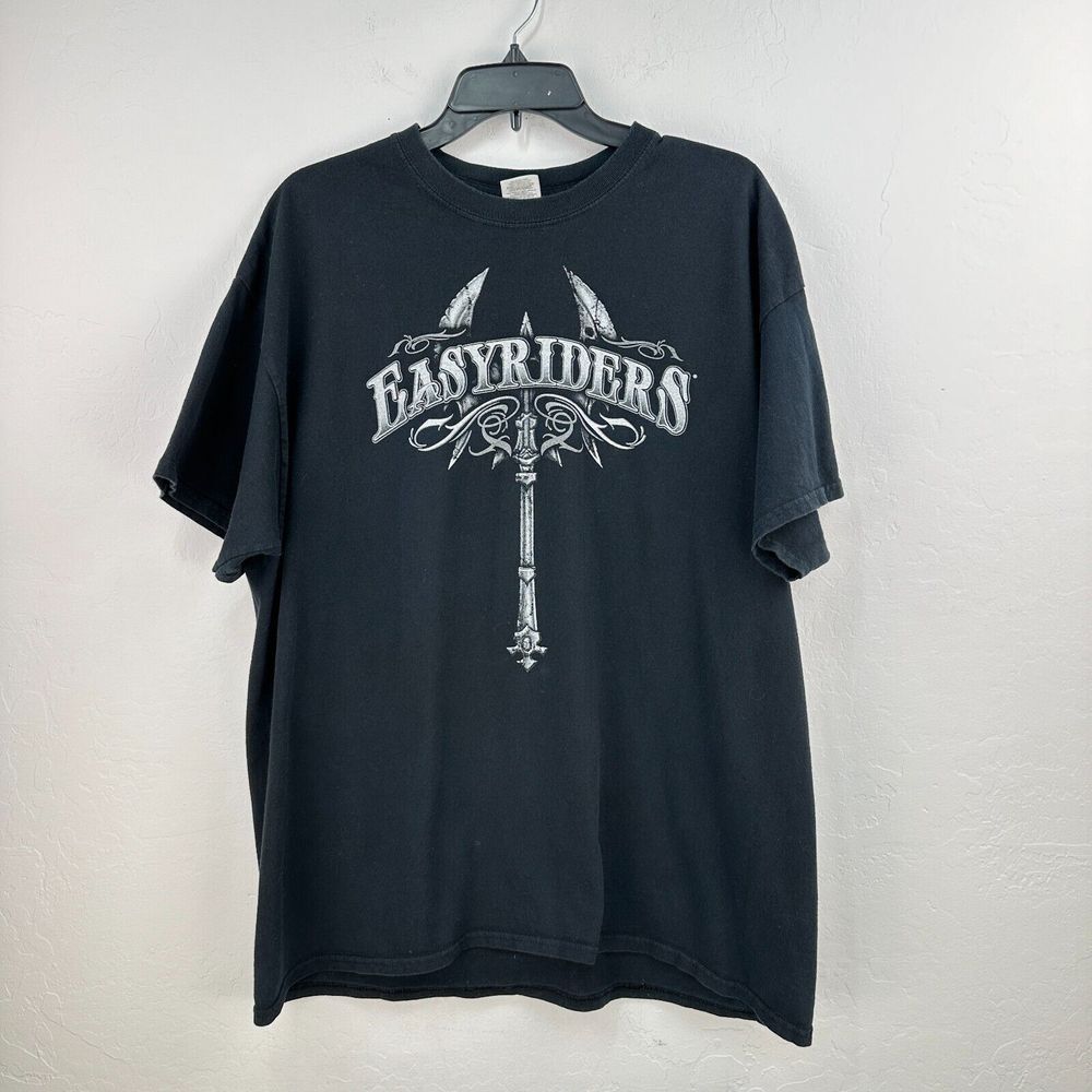 Gildan Tshirt Easyriders Men XL Black‎ White Short Sleeve Motorcycle Grunge Punk
